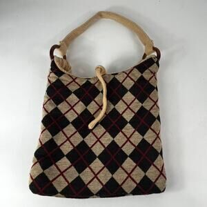 Reversible Sweater Purse Satchel Plaid Knit Wood Winter Cozy Fall Accessory Bag